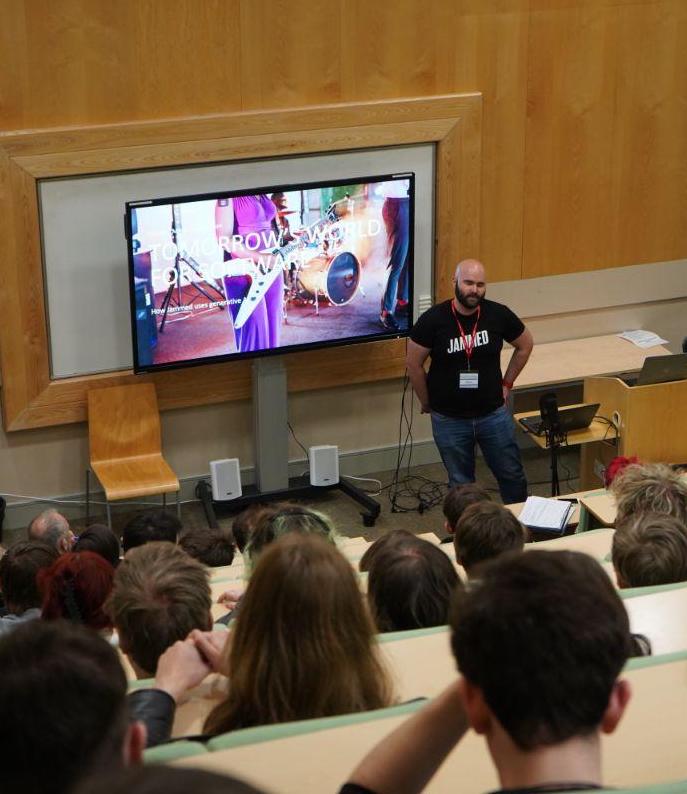 Jammed founder and CEO, Andy Callaghan giving a talk to young students